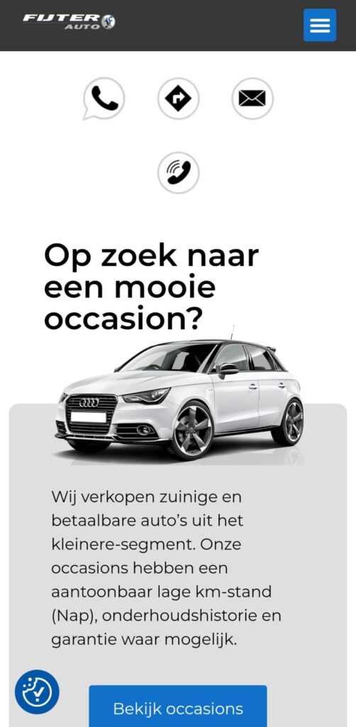Homepage van Autobedrijf de Fijter op mobiel